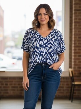 Sonoma Blue & White V-Neck Short Sleeve Tee